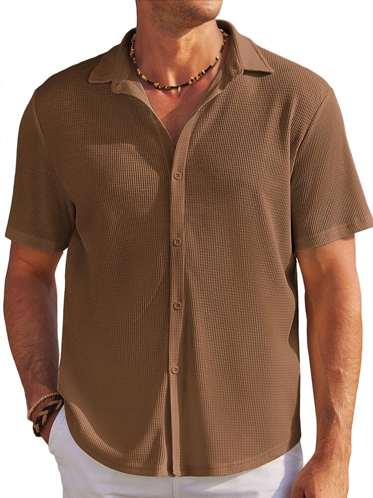 Casual Waffle Knit Button Down Shirt (US Only) Shirts & Polos coofandy Brown S 
