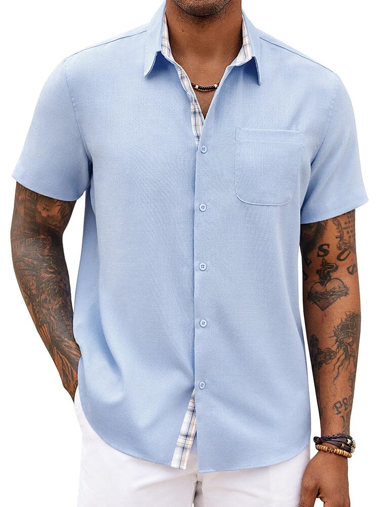 Casual Plaid Splicing Shirt (US Only) Shirts coofandy Clear Blue S 