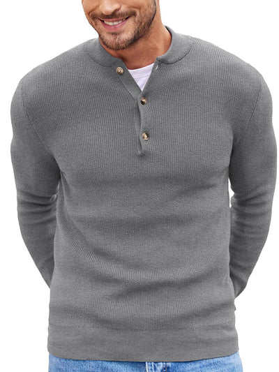 Classic Henley Collar Knit Sweater (US Only) Sweater coofandy Grey S 