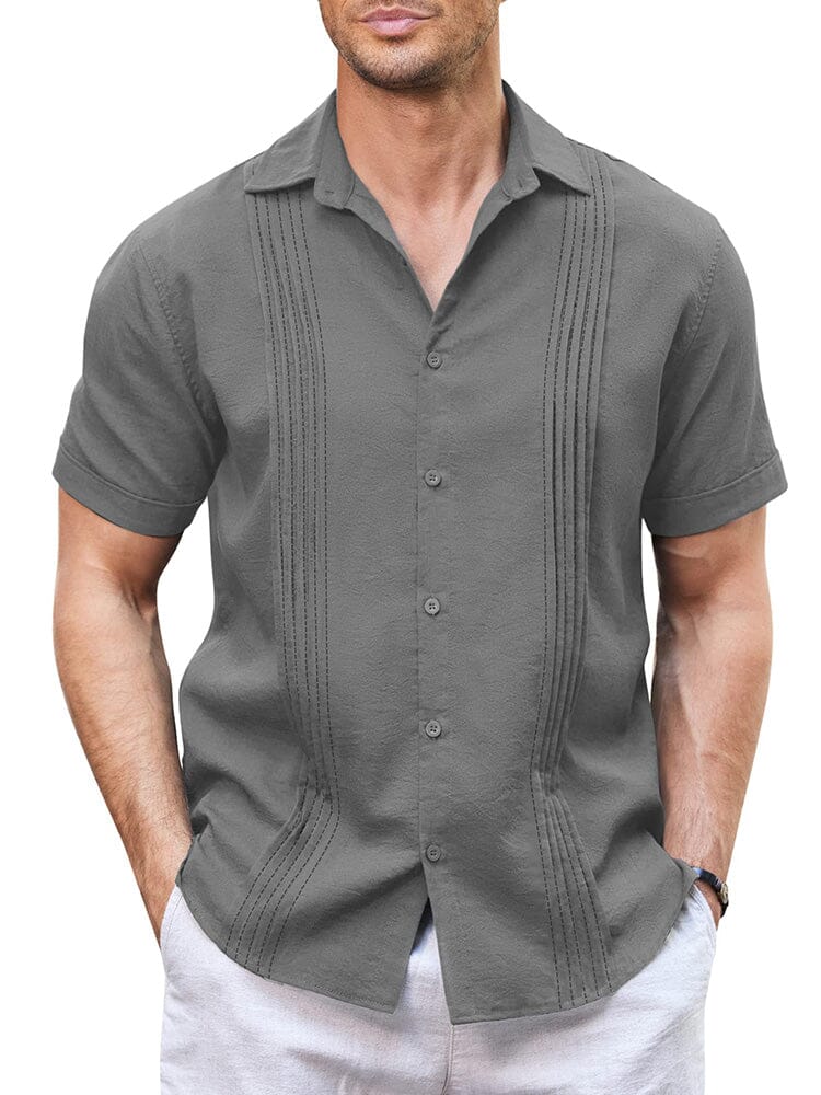 Casual Linen Blend Guayabera Shirt (US Only) Shirts coofandy Dark Grey S 