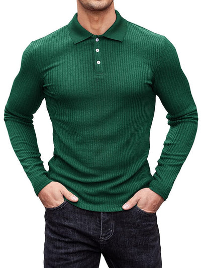 Stretchy Slim Fit Knit Polo Shirt (US Only) Polos coofandy Dark Green S 