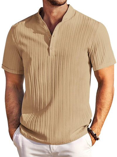 Casual Textured Henley T-Shirt (US Only) Shirts & Polos coofandy Khaki S 