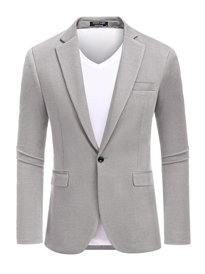 Casual One Button Knit Suit Jacket (US Only) Blazer coofandy Light Grey S 