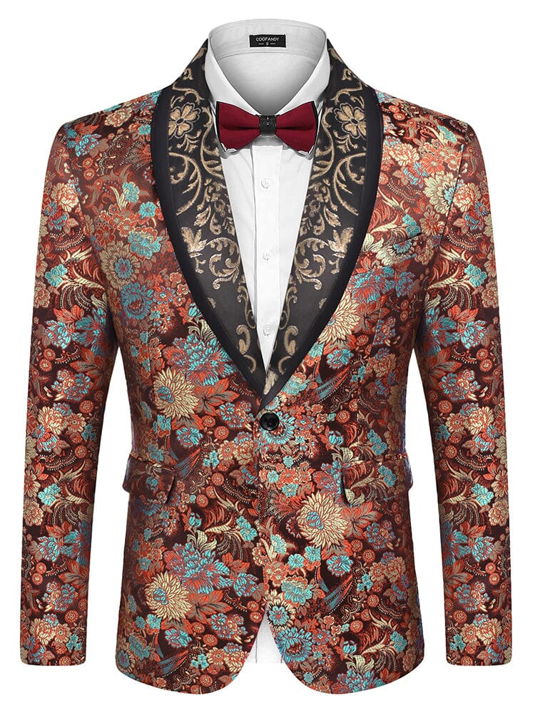 Luxury Floral Tuxedo Embroidered Blazer (US Only) Blazer coofandy Brown S 