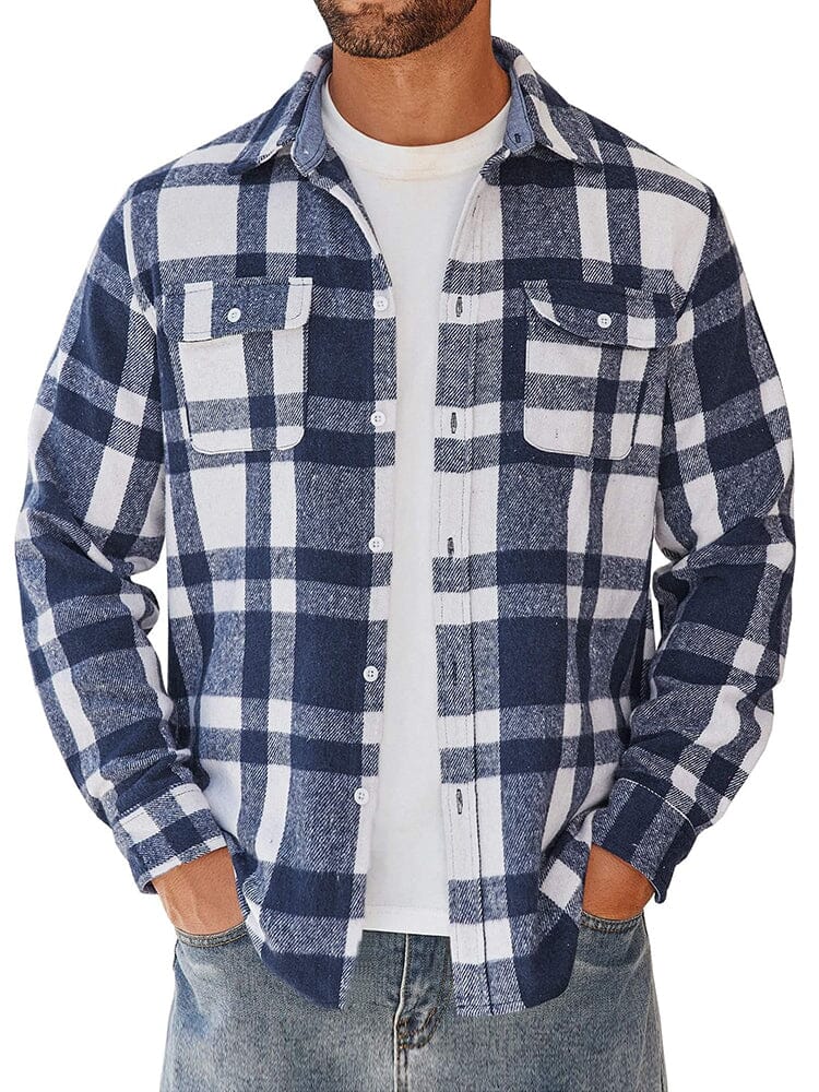 Leisure Checked Flannel Shirt Shirts coofandy Blue/White S 