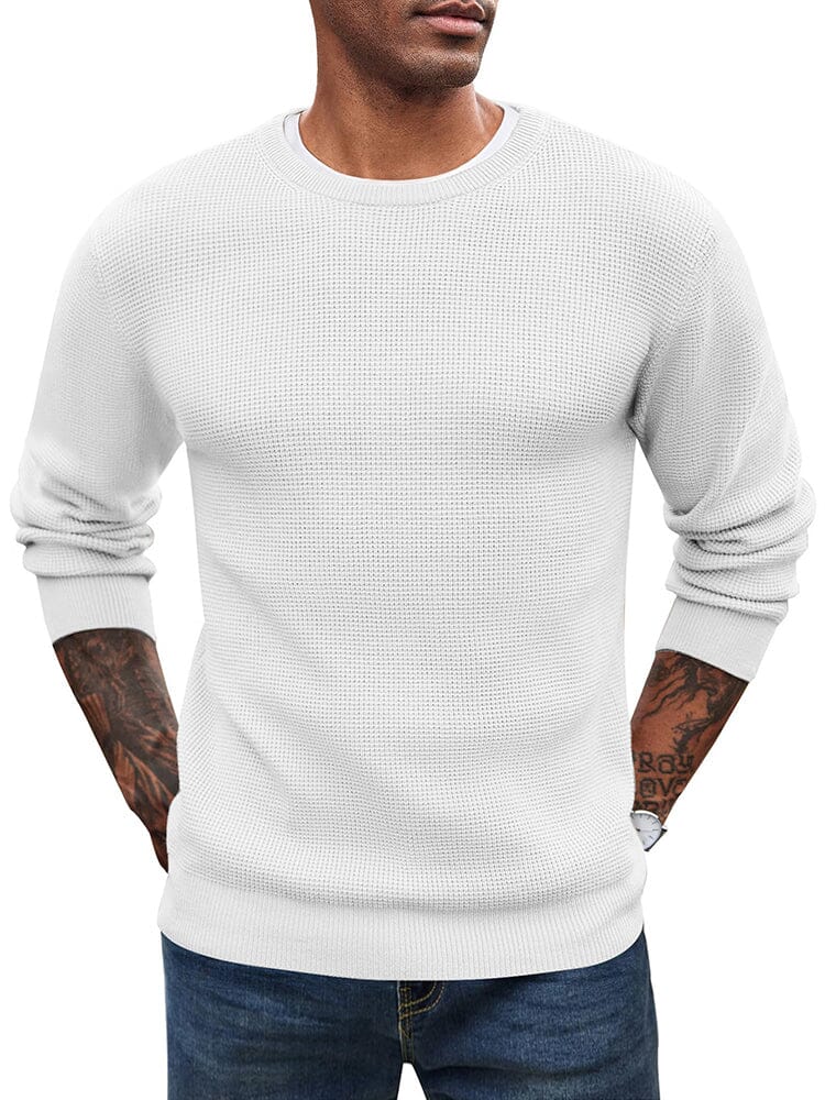 Classic Waffle Knitted Pullover Sweater (US Only) Sweater coofandy White S 