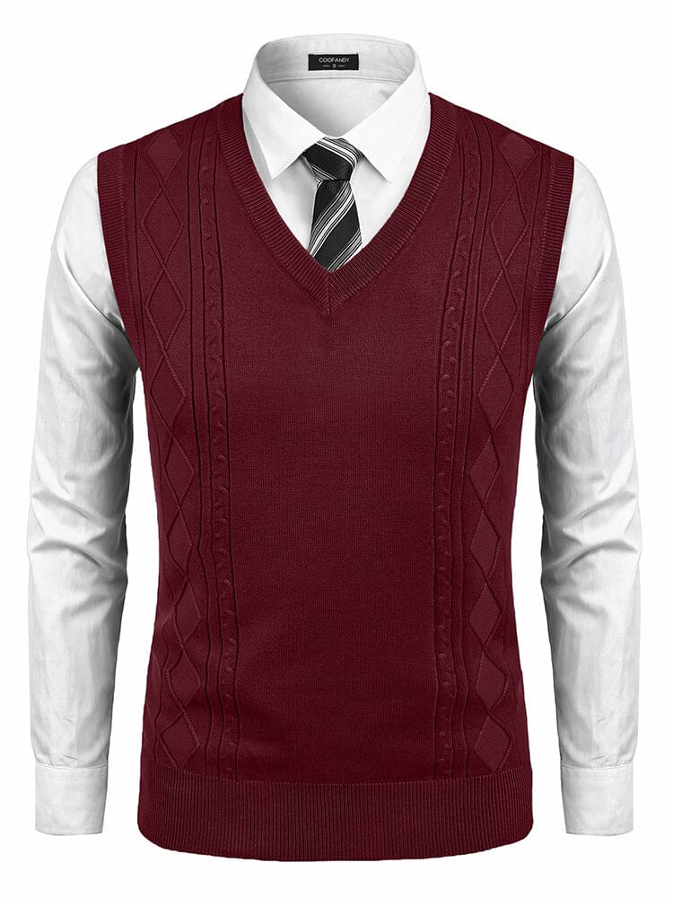 Classic V-Neck Knit Vest (US Only) Vest coofandy Wine Red S 