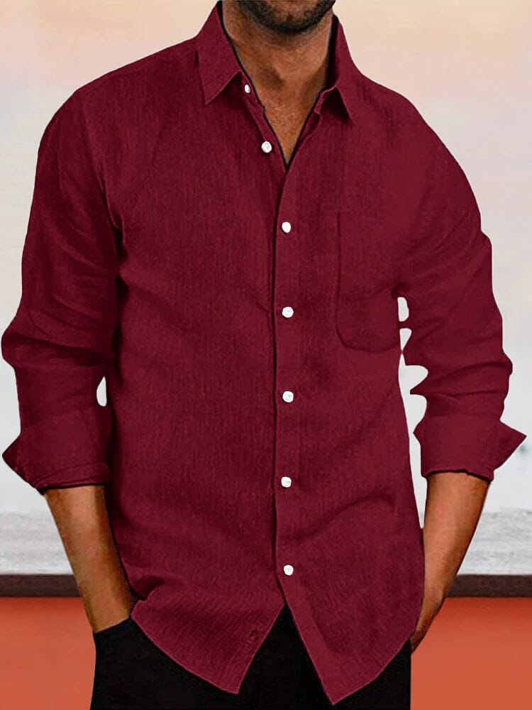 Lapel Neck Linen Shirt Shirts & Polos coofandystore Wine Red S 