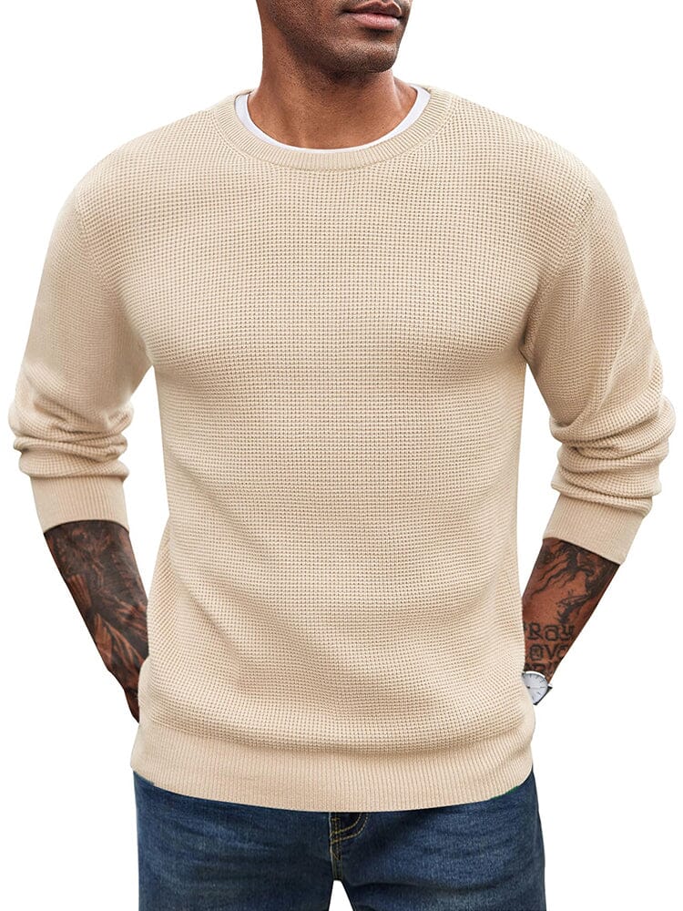 Classic Waffle Knitted Pullover Sweater (US Only) Sweater coofandy Beige S 