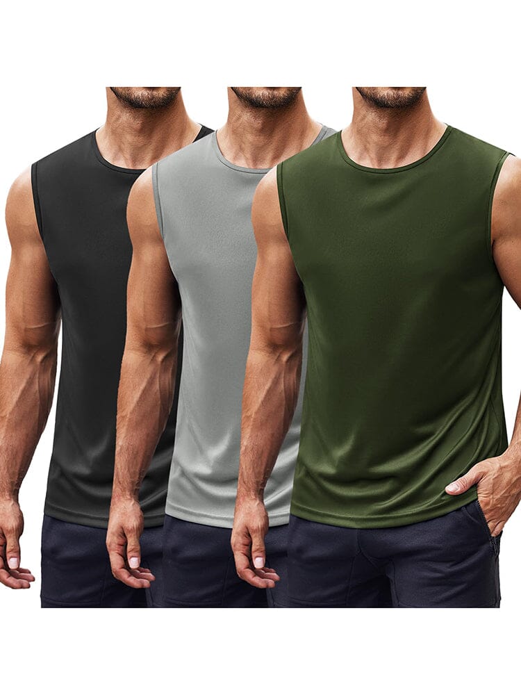Athletic Quick-Dry 3-Pack Tank Top (US Only) Tank Tops coofandy Black/Light Grey/Army Green S 