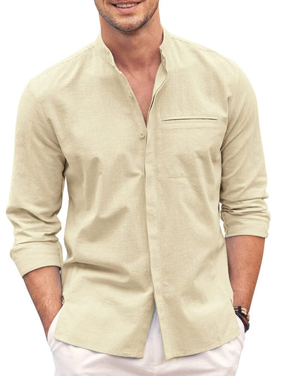 Classic fit Long Sleeve Cotton Shirt (US Only) Shirts coofandy Cream S 
