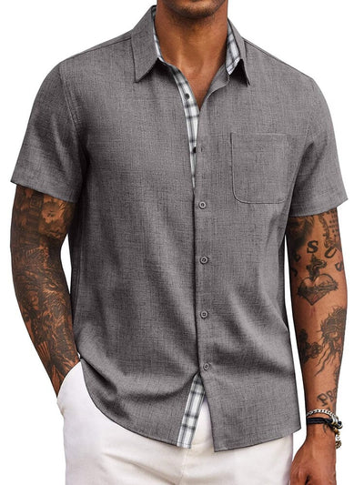 Casual Plaid Splicing Shirt (US Only) Shirts coofandy Dark Grey S 