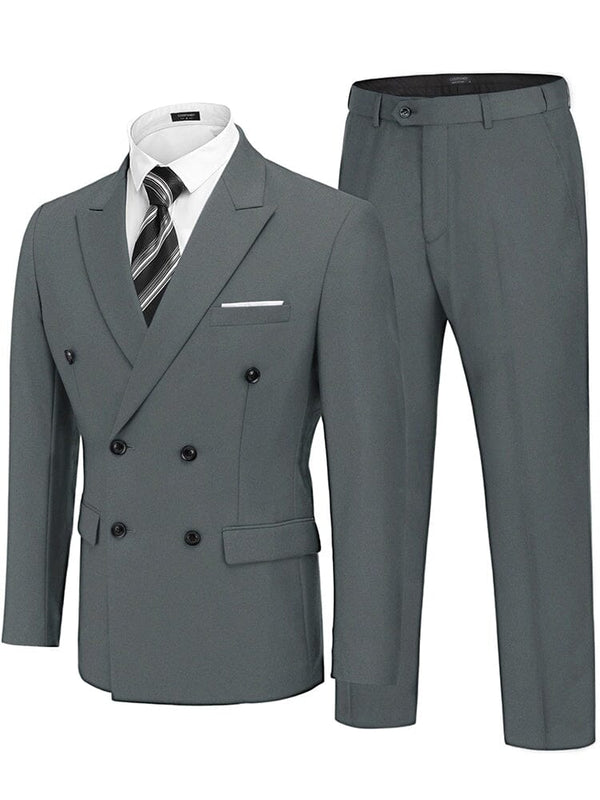 Classic Double Breasted Suit Set (US Only) Suit Set coofandy Grey 36 