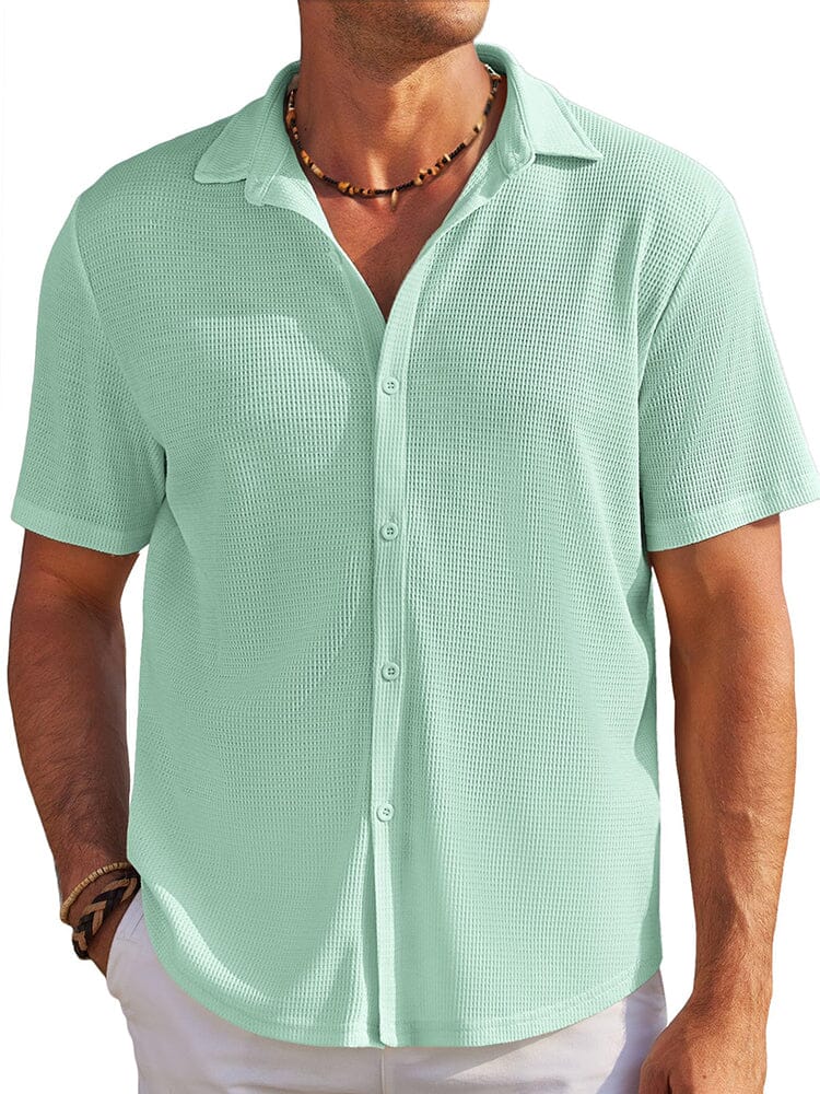 Casual Waffle Knit Button Down Shirt (US Only) Shirts & Polos coofandy Light Green S 