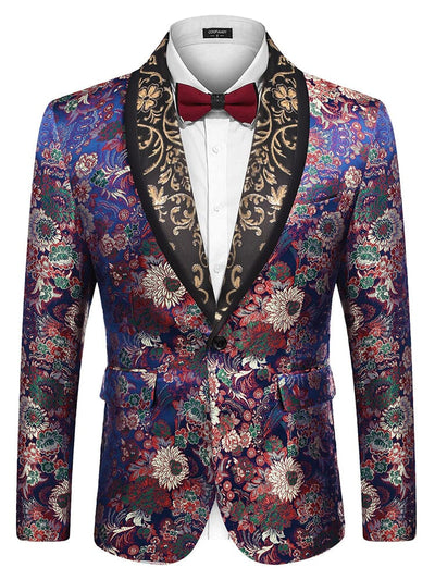 Luxury Floral Tuxedo Embroidered Blazer (US Only) Blazer coofandy Blue S 