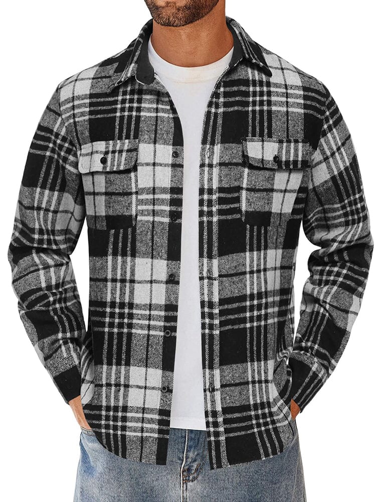 Leisure Checked Flannel Shirt Shirts coofandy Black/Grey S 