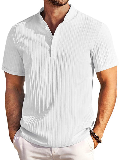 Casual Textured Henley T-Shirt (US Only) Shirts & Polos coofandy White S 