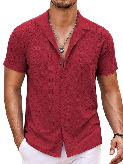 Coastal Chic Openwork Shirt (US Only) Shirts coofandy Wine Red S 