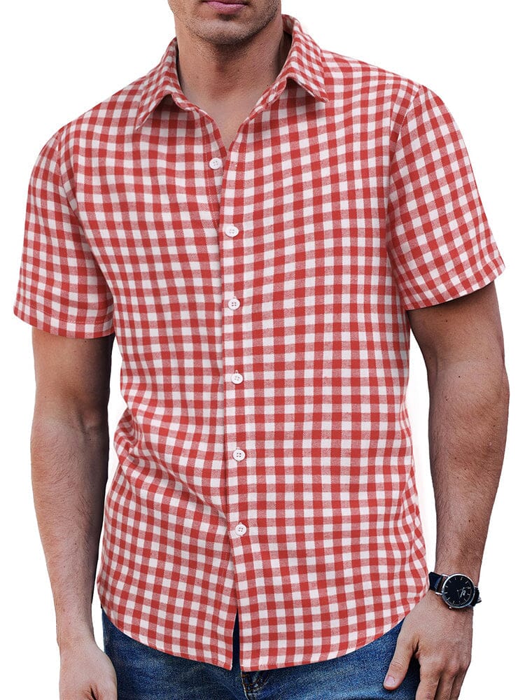 Classic Short Sleeve Checkered Shirt Shirts coofandy Red/White S 