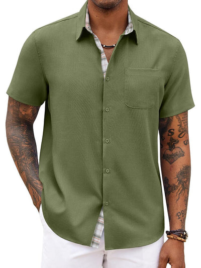 Casual Plaid Splicing Shirt (US Only) Shirts coofandy Army Green S 