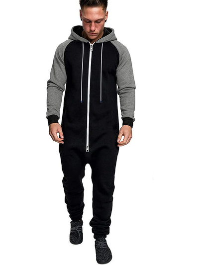 Casual Full Zip Hooded Jumpsuit (US Only) Jumpsuit coofandy Black/Grey S 