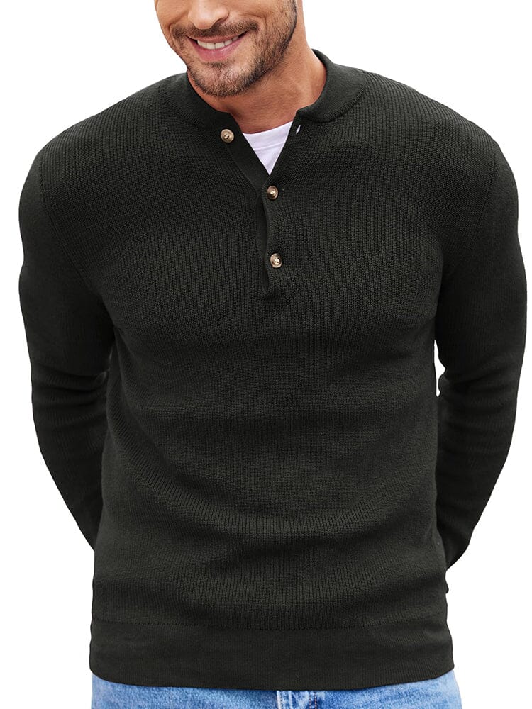 Classic Henley Collar Knit Sweater (US Only) Sweater coofandy Black S 