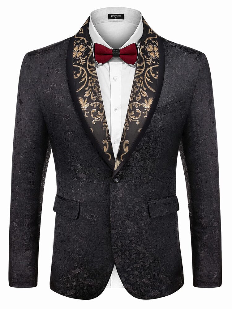 Luxury Floral Tuxedo Embroidered Blazer (US Only) Blazer coofandy Black S 