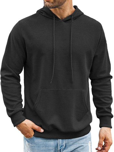 Classic Leisure Waffle Knit Hoodie (US Only) Hoodies coofandy Black S 