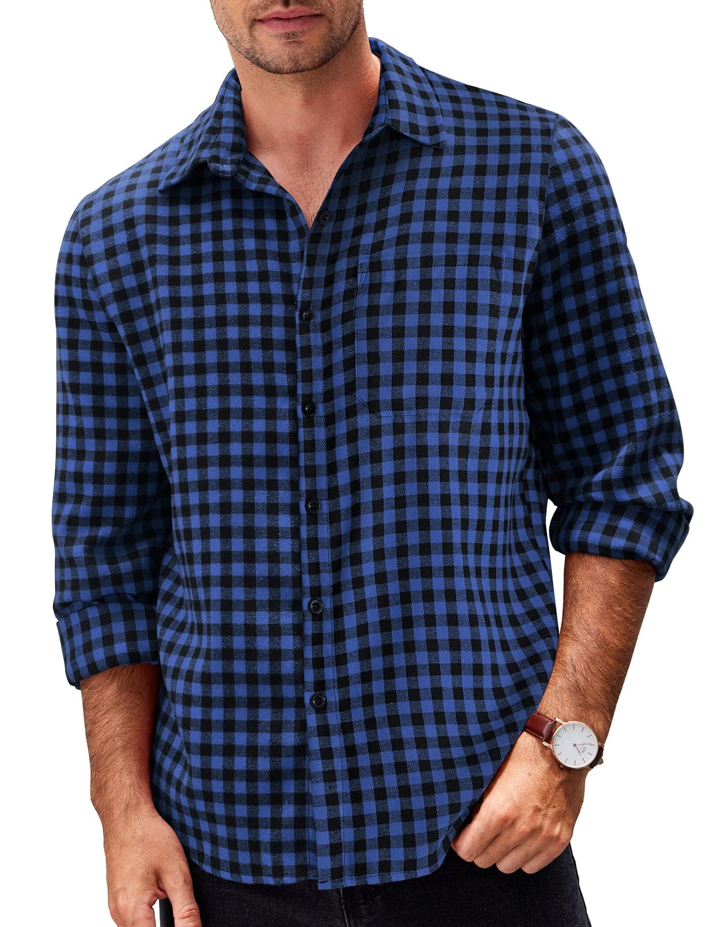 Casual Checked Flannel Shirt Shirts coofandy Black/Blue S 