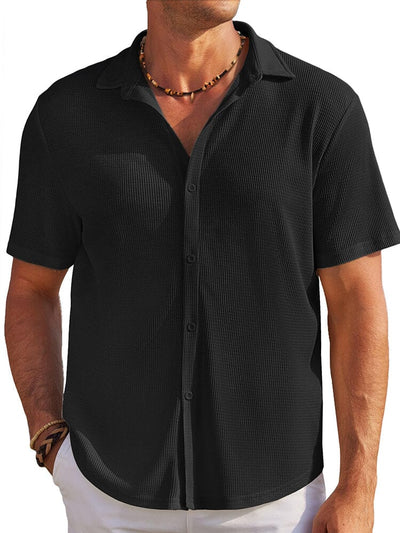Casual Waffle Knit Button Down Shirt (US Only) Shirts & Polos coofandy Black S 