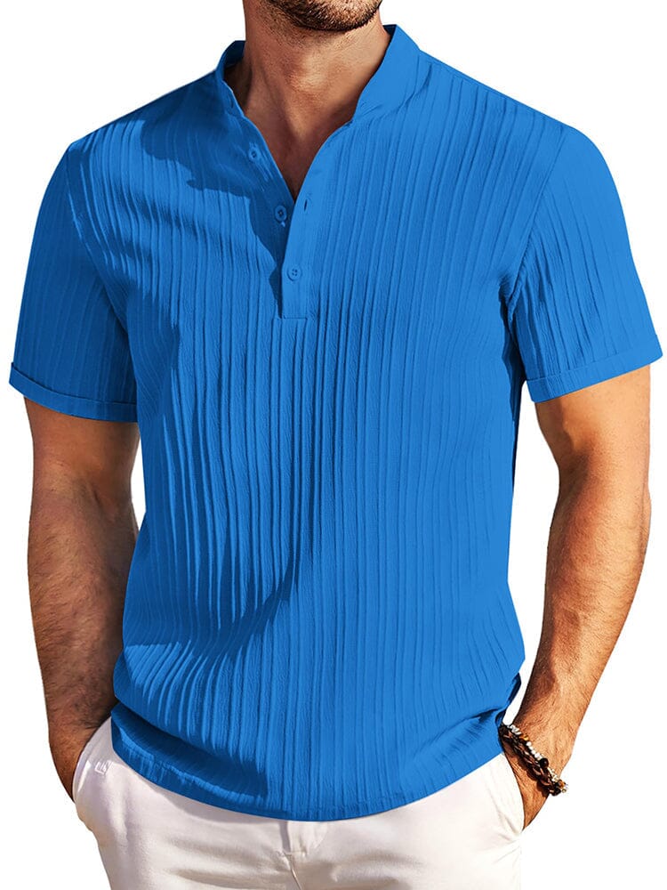 Casual Textured Henley T-Shirt (US Only) Shirts & Polos coofandy Blue S 