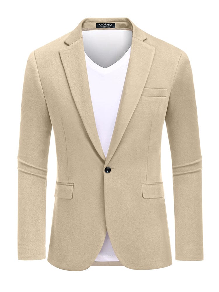 Casual One Button Knit Suit Jacket (US Only) Blazer coofandy Champagne S 