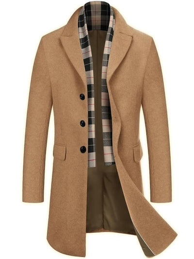 Wool Blend Coat with Detachable Plaid Scarf (US Only) Coat COOFANDY Store Coffee S 