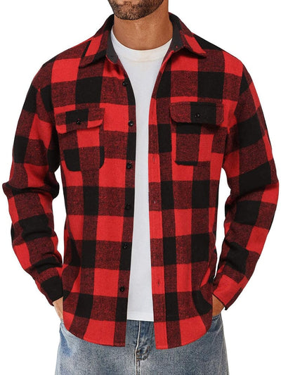 Leisure Checked Flannel Shirt Shirts coofandy Red/Black S 