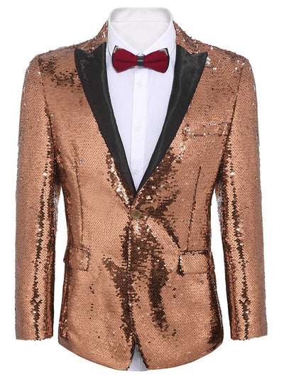 Men's Shiny Sequins Suit Jacket (US Only) Blazer coofandy Rose Gold XS 