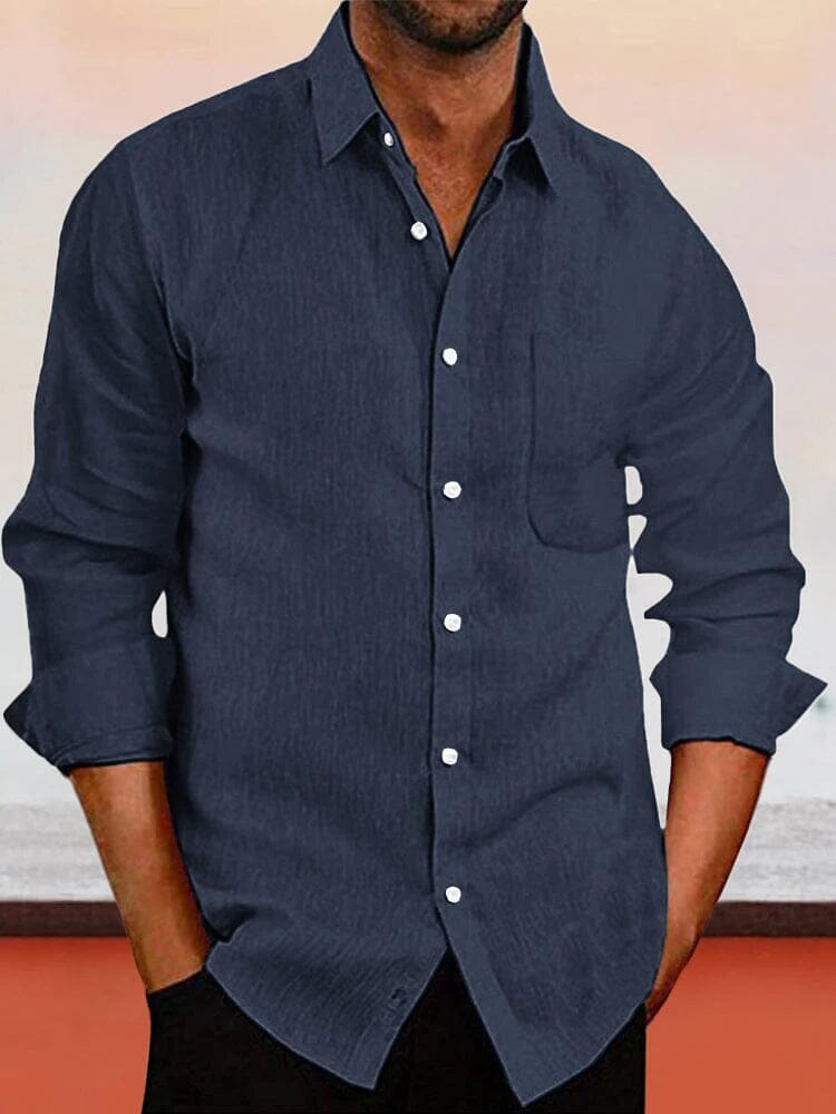 Lapel Neck Linen Shirt Shirts & Polos coofandystore Navy Blue S 