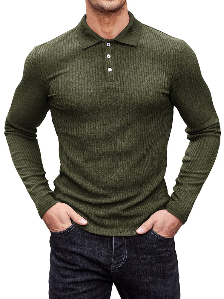 Stretchy Slim Fit Knit Polo Shirt (US Only) Polos coofandy Army Geen S 