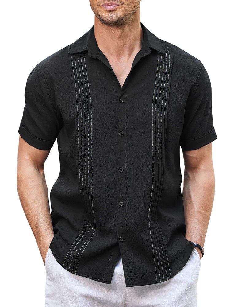 Casual Linen Blend Guayabera Shirt (US Only) Shirts coofandy Black S 