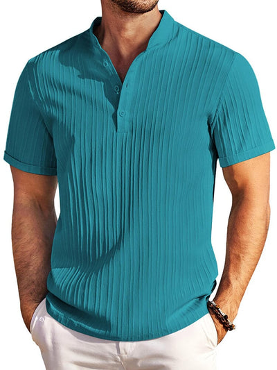 Casual Textured Henley T-Shirt (US Only) Shirts & Polos coofandy Blue Green S 