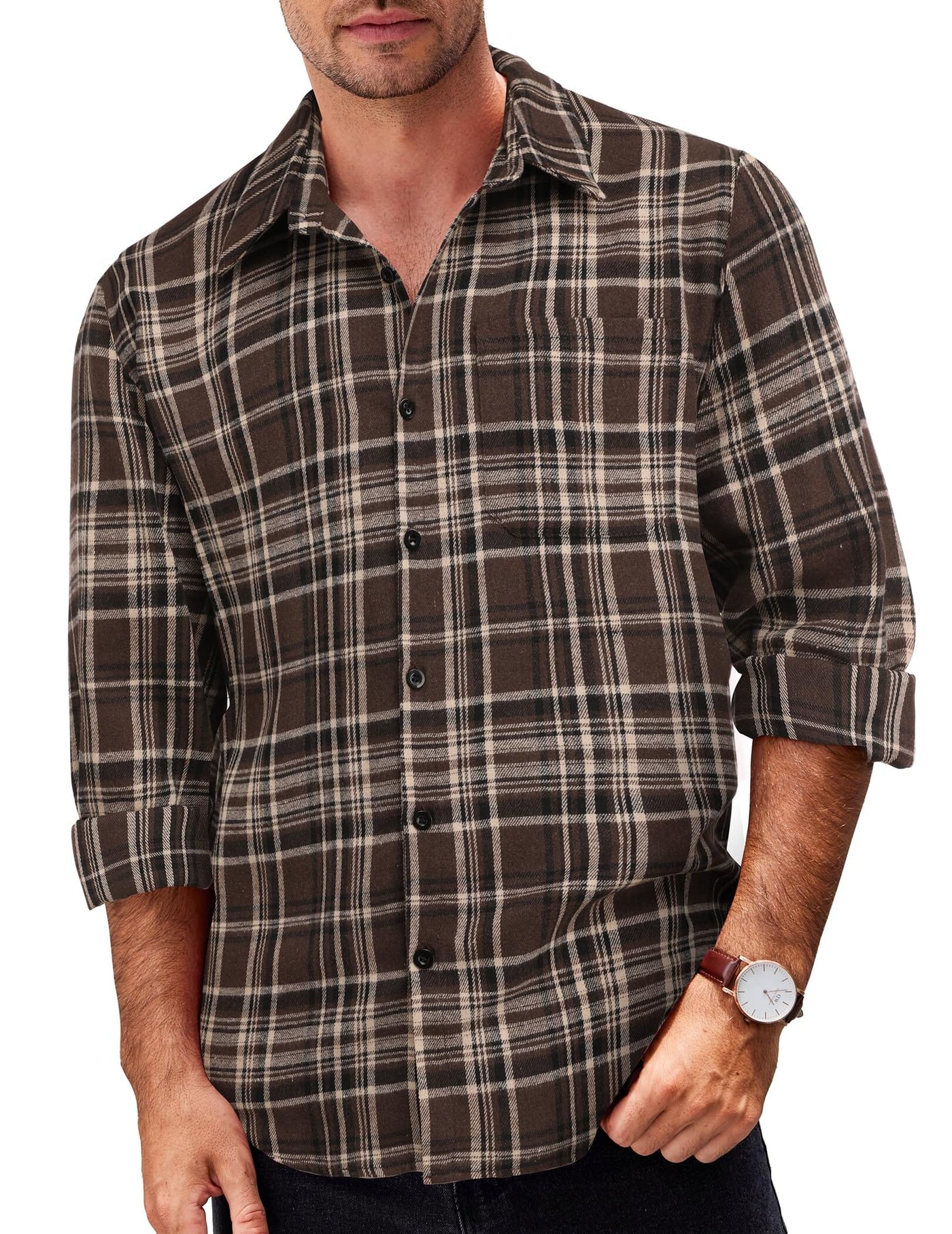 Casual Checked Flannel Shirt Shirts coofandy Brown/White/Black S 