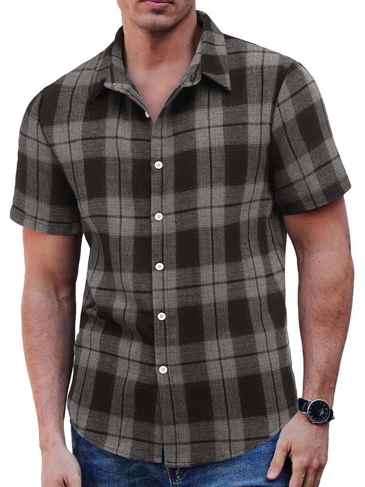 Classic Short Sleeve Checkered Shirt Shirts coofandy Black/Grey S 