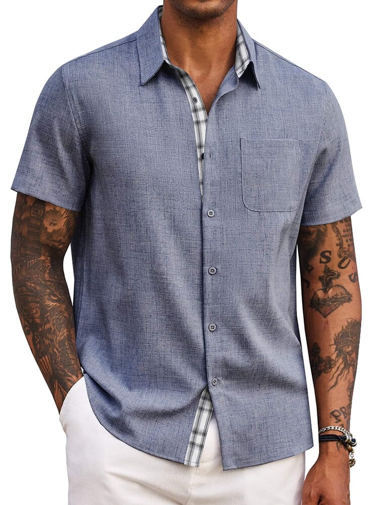 Casual Plaid Splicing Shirt (US Only) Shirts coofandy Dark Blue S 