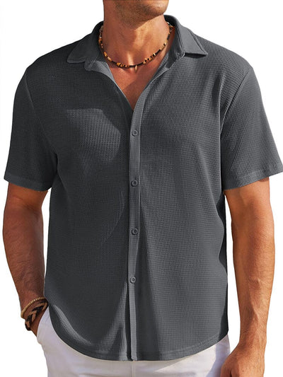Casual Waffle Knit Button Down Shirt (US Only) Shirts & Polos coofandy Grey S 