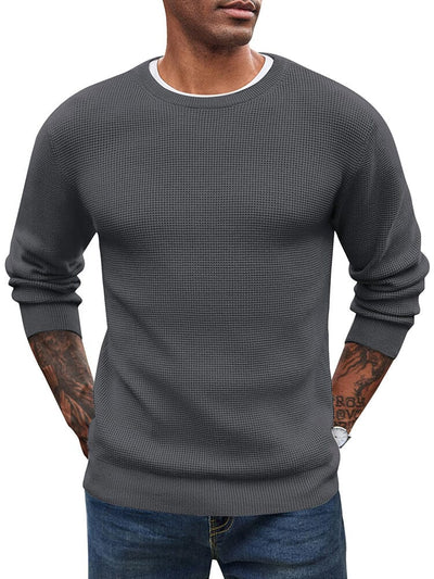 Classic Waffle Knitted Pullover Sweater (US Only) Sweater coofandy Dark Grey S 