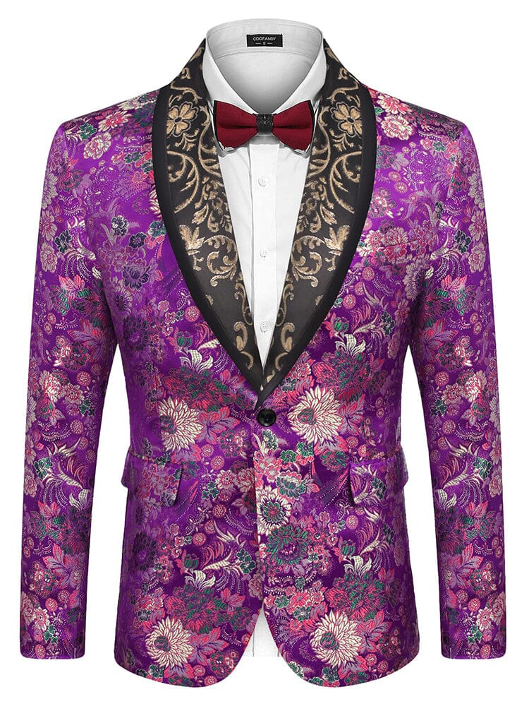 Luxury Floral Tuxedo Embroidered Blazer (US Only) Blazer coofandy Purple S 