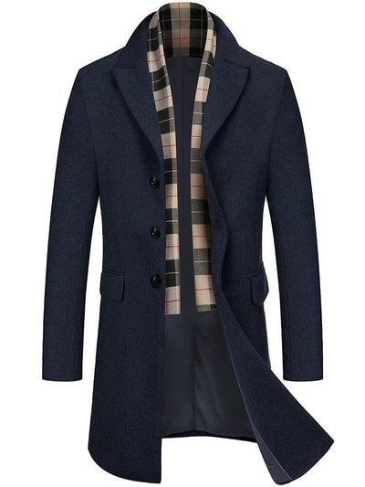 Wool Blend Coat with Detachable Plaid Scarf (US Only) Coat COOFANDY Store Navy Blue S 