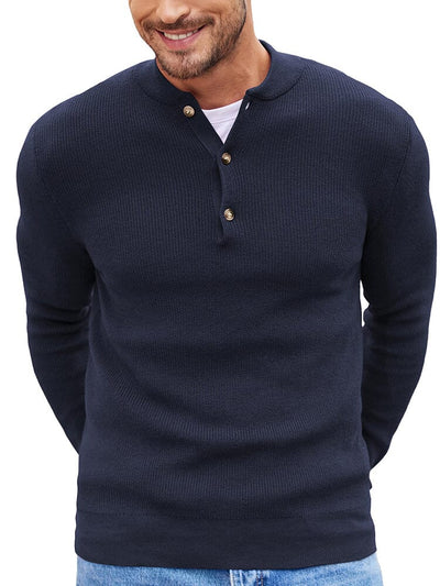 Classic Henley Collar Knit Sweater (US Only) Sweater coofandy Navy Blue S 