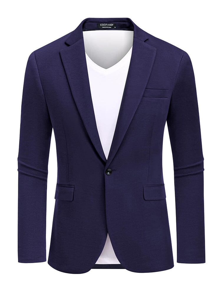 Casual One Button Knit Suit Jacket (US Only) Blazer coofandy Navy Blue S 