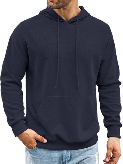 Classic Leisure Waffle Knit Hoodie (US Only) Hoodies coofandy Navy Blue S 