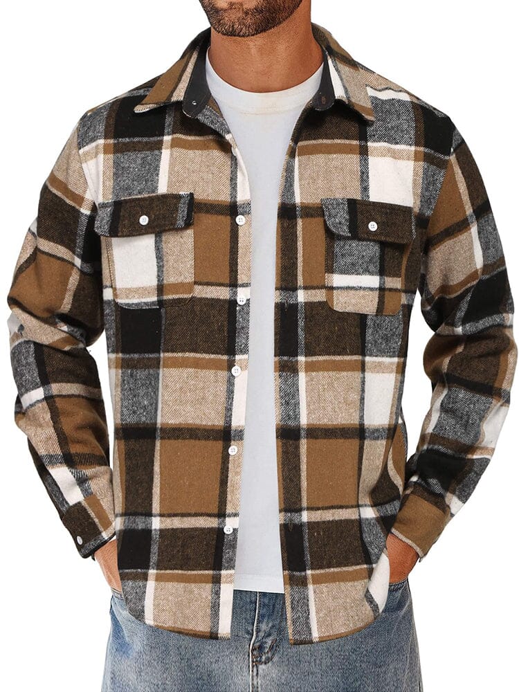 Leisure Checked Flannel Shirt Shirts coofandy Khaki/Black/White S 